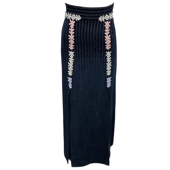 PETER PILOTTO NAVY METALLIC KNIT MAXI SKIRT - Picture 1 of 7